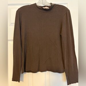 Brown Ribbed Long Sleeve Shirt L